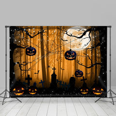 Lofaris Orange Dark Night Forest Grave Spider Halloween Backdrop