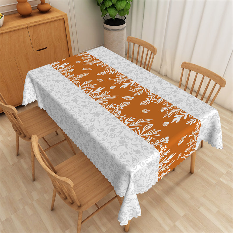 Lofaris Orange Grey Leaves Pastoral Rectangle Tablecloth