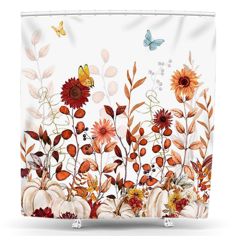 Lofaris Orange Leaves Pumpkins Butterfly Fall Shower Curtain