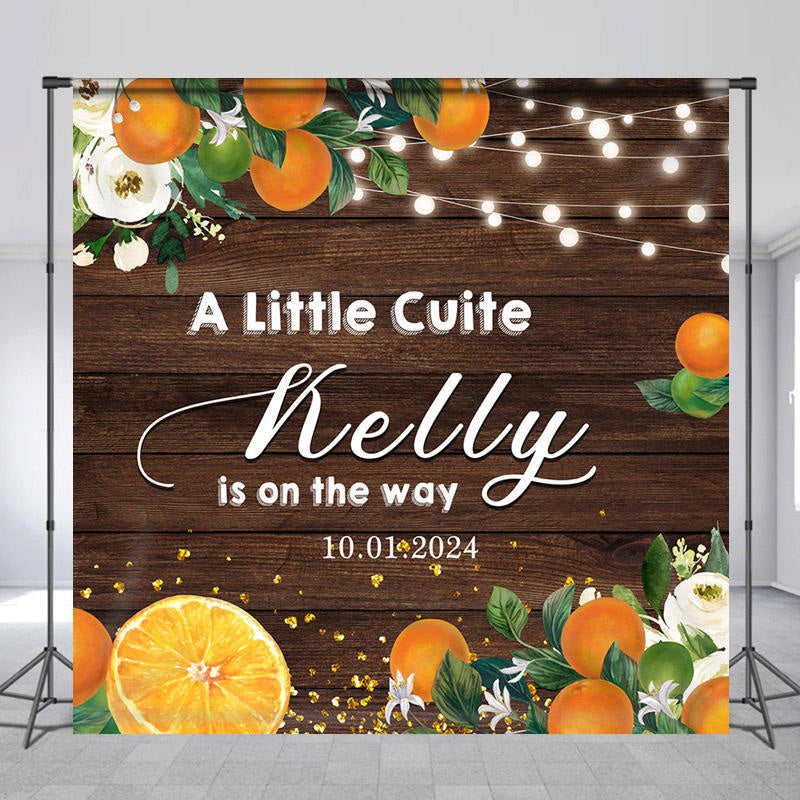 Lofaris Orange Lights Wood Cutie Custom Baby Shower Backdrop