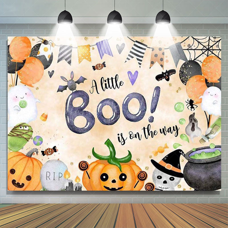 Lofaris Orange Little Boo Halloween Baby Shower Backdrop