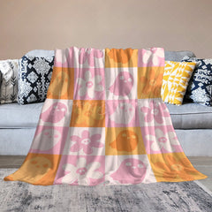 Lofaris Orange Pink Plaid Floral Halloween Custom Blanket