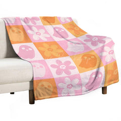 Lofaris Orange Pink Plaid Floral Halloween Custom Blanket