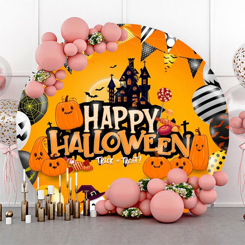 Lofaris Orange Pumpkins Balloons Round Halloween Backdrop