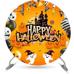 Lofaris Orange Pumpkins Balloons Round Halloween Backdrop