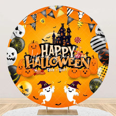 Lofaris Orange Pumpkins Balloons Round Halloween Backdrop