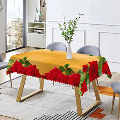 Lofaris Orange Red Roses Rectangle Tablecloth for Kitchen