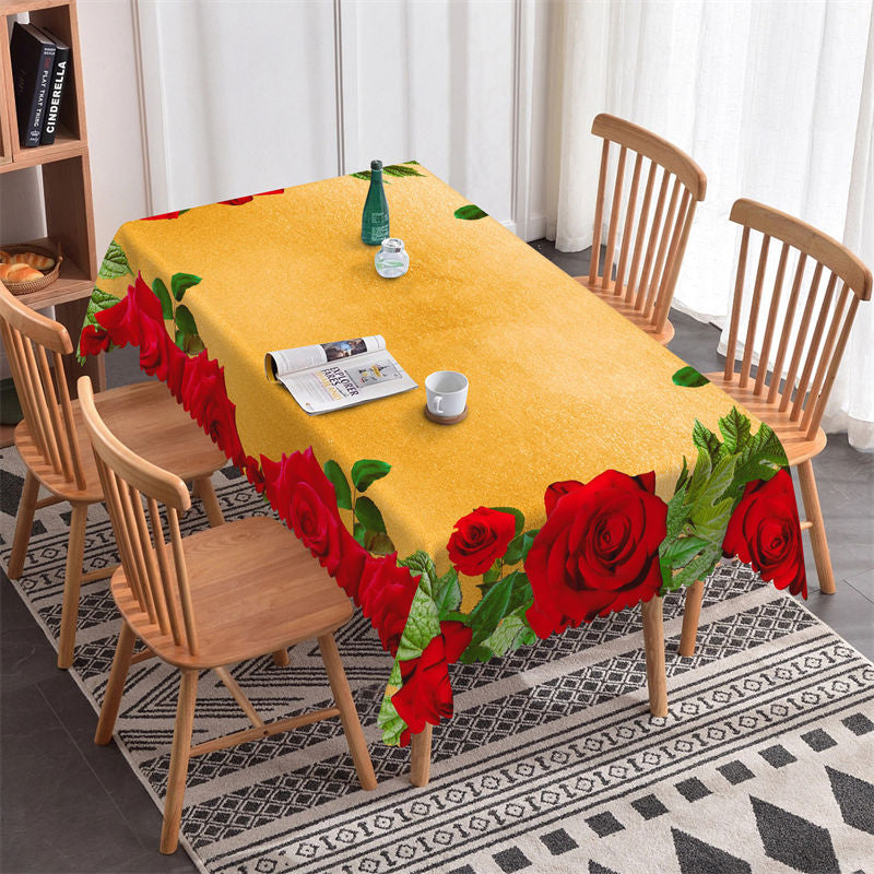 Lofaris Orange Red Roses Rectangle Tablecloth for Kitchen