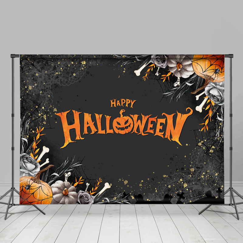 Lofaris Orange Scary Pumpkin Black Happy Halloween Backdrop