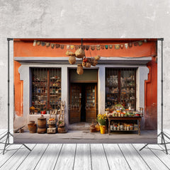 Lofaris Orange Wall Grocery Store Front Photography Backdrop