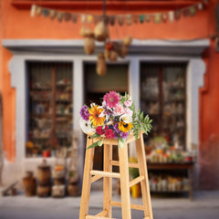 Lofaris Orange Wall Grocery Store Front Photography Backdrop