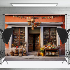 Lofaris Orange Wall Grocery Store Front Photography Backdrop