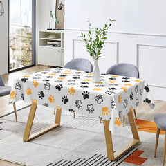 Lofaris Orange White Black Paws Repeat Kitchen Decor Tablecloth