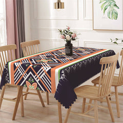 Lofaris Orange White Floral Lines Blue Rectangle Tablecloth