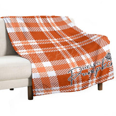 Lofaris Orange White Plaid Fall Hello Pumpkin Custom Blanket