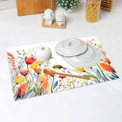 Lofaris Orange Yellow Floral Painting Set Of 4 Placemats