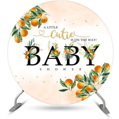 Lofaris Oranges Green Leaf Simple Round Baby Shower Backdrop