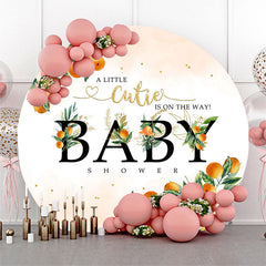 Lofaris Oranges Green Leaf Simple Round Baby Shower Backdrop