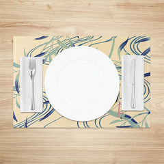 Lofaris Oriole Cyan Leaves Lines Cloth Set Of 4 Placemats