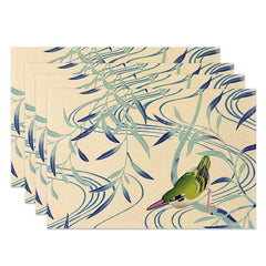 Lofaris Oriole Cyan Leaves Lines Cloth Set Of 4 Placemats