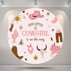 Lofaris Our Cowgirl Is On The Way Round Baby Shower Backdrop