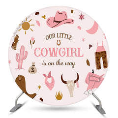 Lofaris Our Cowgirl Is On The Way Round Baby Shower Backdrop