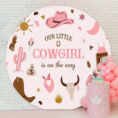 Lofaris Our Cowgirl Is On The Way Round Baby Shower Backdrop