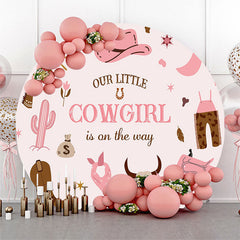 Lofaris Our Cowgirl Is On The Way Round Baby Shower Backdrop