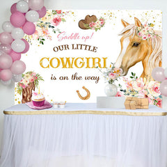 Lofaris Our Little Cowgirl Floral Horse Baby Shower Backdrop