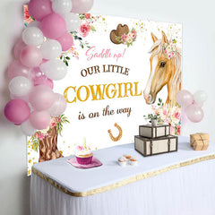 Lofaris Our Little Cowgirl Floral Horse Baby Shower Backdrop