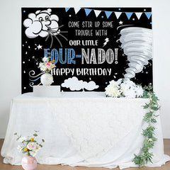 Lofaris Our Little Fournado Cloud Flag 4th Birthday Backdrop