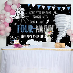 Lofaris Our Little Fournado Cloud Flag 4th Birthday Backdrop