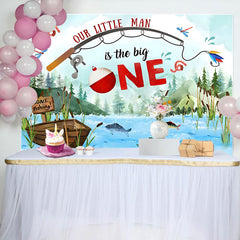 Lofaris Our Little Man Mountain River Fish Birthday Backdrop