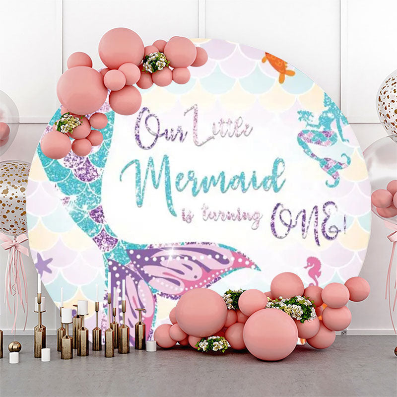 Lofaris Our Little Mermaid Scale Round 1st Birthday Backdrop