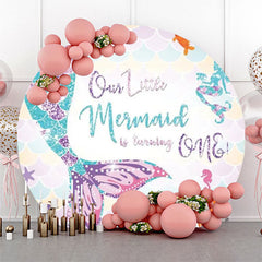 Lofaris Our Little Mermaid Scale Round 1st Birthday Backdrop