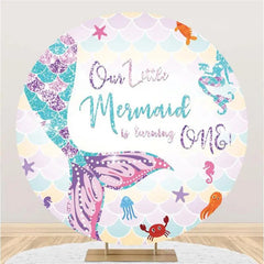 Lofaris Our Little Mermaid Scale Round 1st Birthday Backdrop