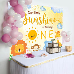 Lofaris Our Sunshine Cartoon Animals 1st Birthday Backdrop