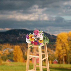 Lofaris Outdoor Red House Dark Clouds Autumn Photo Backdrop