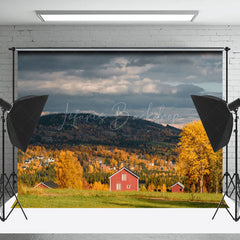 Lofaris Outdoor Red House Dark Clouds Autumn Photo Backdrop