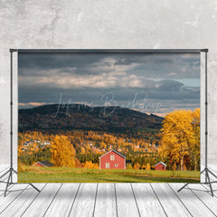 Lofaris Outdoor Red House Dark Clouds Autumn Photo Backdrop