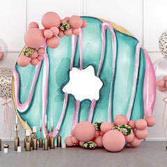 Lofaris Paint Blue Pink Cream Donut Round Birthday Backdrop