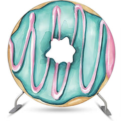 Lofaris Paint Blue Pink Cream Donut Round Birthday Backdrop