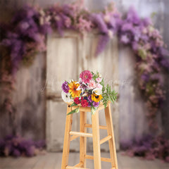 Lofaris Painted Shabby Door Purple Floral Photo Backdrop