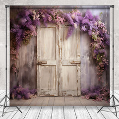 Lofaris Painted Shabby Door Purple Floral Photo Backdrop