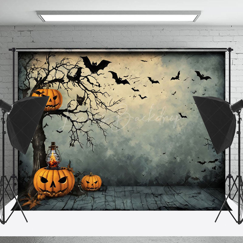 Lofaris Painting Pumpkin Bat Tree Halloween Photo Backdrop