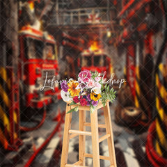 Lofaris Painting Red Fire Truck Cake Smash Photo Backdrop