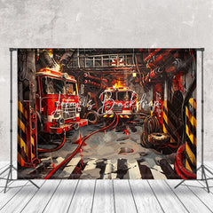 Lofaris Painting Red Fire Truck Cake Smash Photo Backdrop