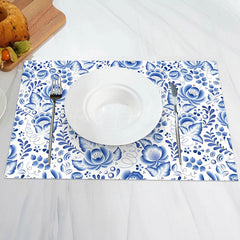 Lofaris Paisley Blue Floral Leaf Pattern Set Of 4 Placemats