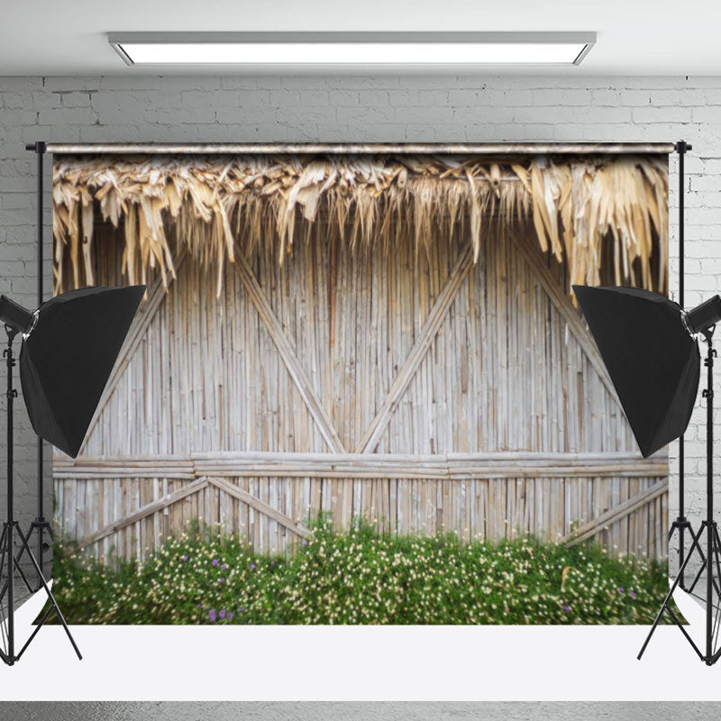 Lofaris Palm Leaf Wall Bamboo Fence With Grass Wood Backdrop