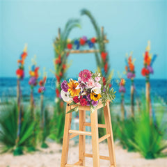 Lofaris Palm Leaves Arch Sandy Beach Summer Photo Backdrop